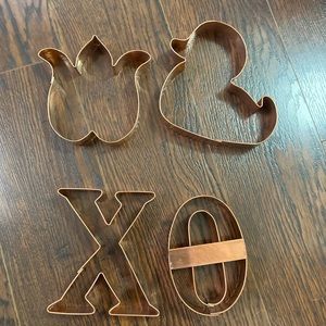 Large Copper Cookie Cutters S/4: Tulip, Duck, X & O Williams Sonoma